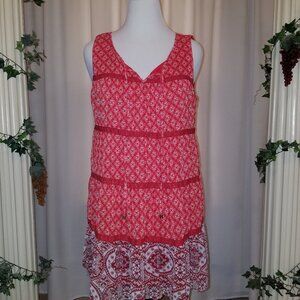 Red white tank style dress w lining XL